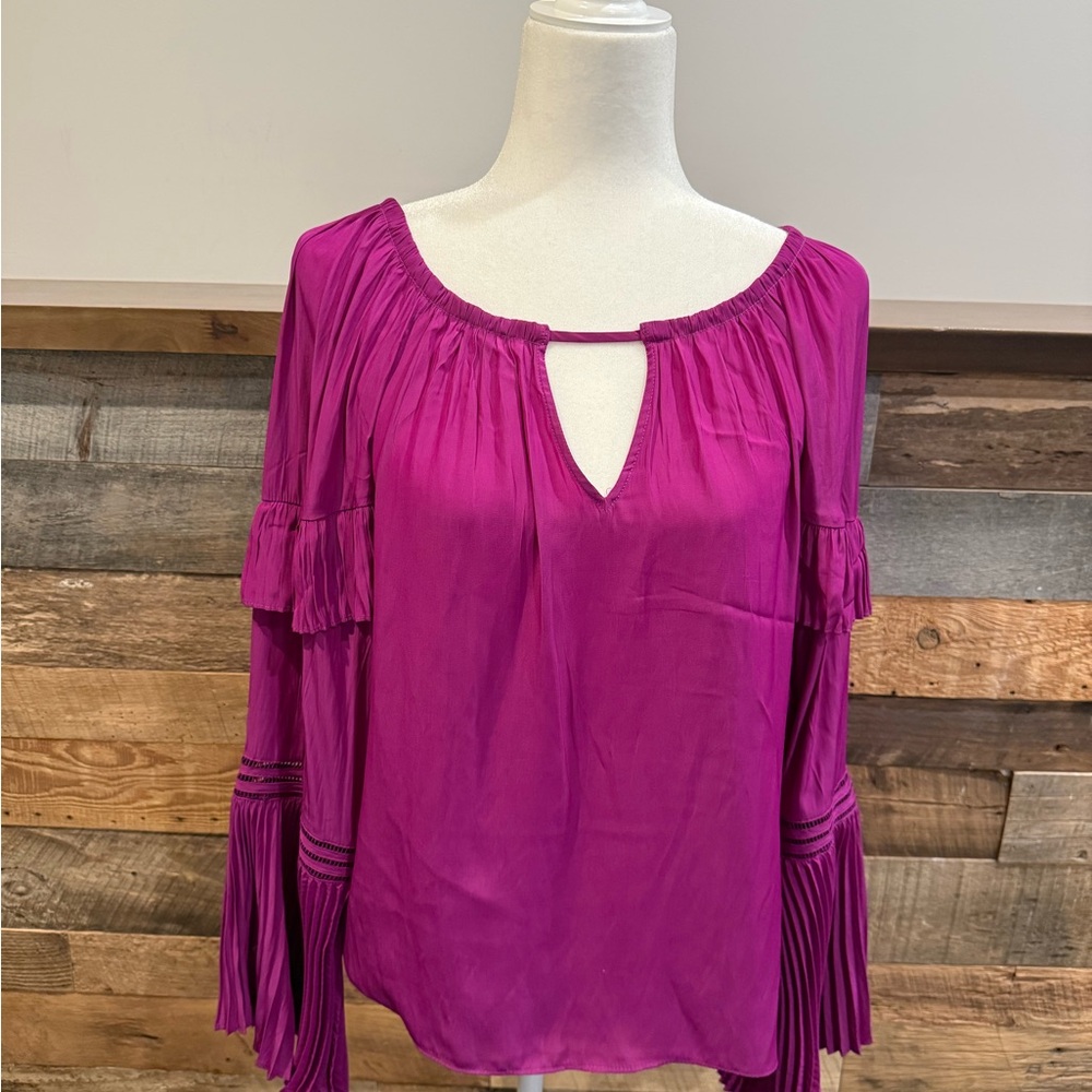 Ramy Brook Pink Pleated Cut Out Blouse